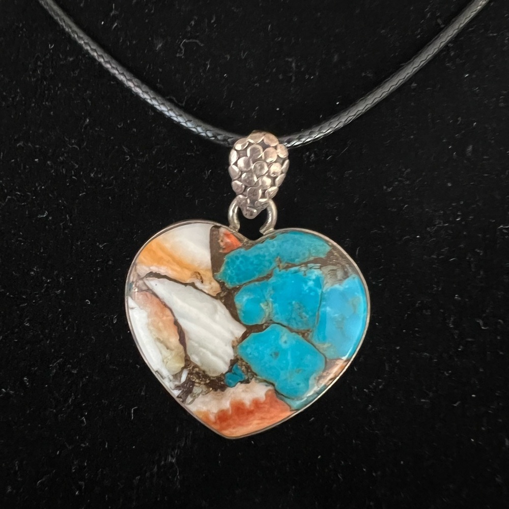 Turquoise & Silver Inlay Heart Pendant!